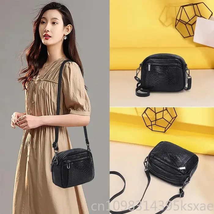 Sac bandoulière en cuir véritable gaufré croco