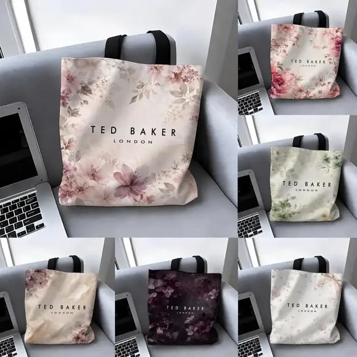 Sacs de rangement de la marque Ted Baker, sac fourre-tout en toile, pliable, réutilisable, pour les courses, les cadeaux, les trajets domicile-travail
