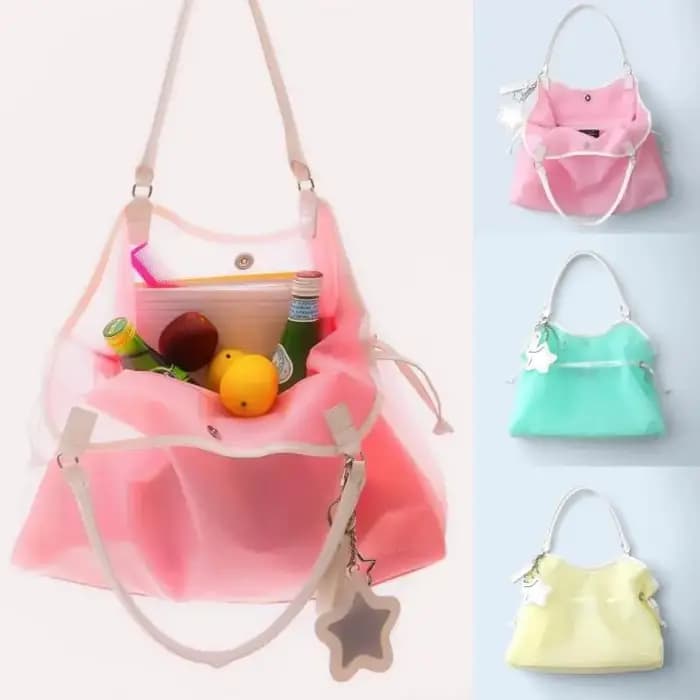 Sac à main transparent en PVC couleur bonbon, imperméable, grande capacité, sac bandoulière portable tendance, sacs de rangement à la mode