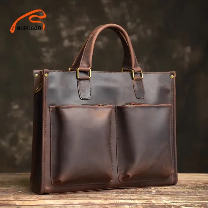 NUPUGOO – porte-documents Vintage en cuir véritable pour hommes