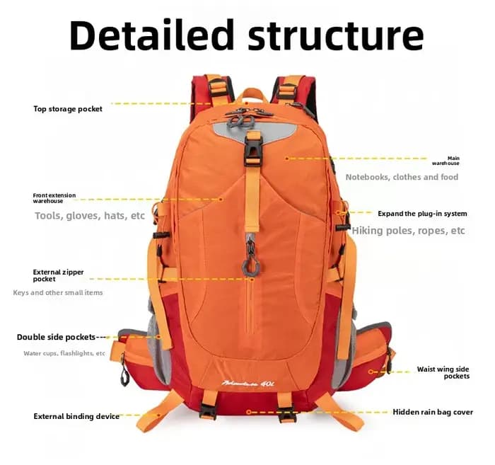 Sac à dos de randonnée imperméable 40L pour hommes et femmes