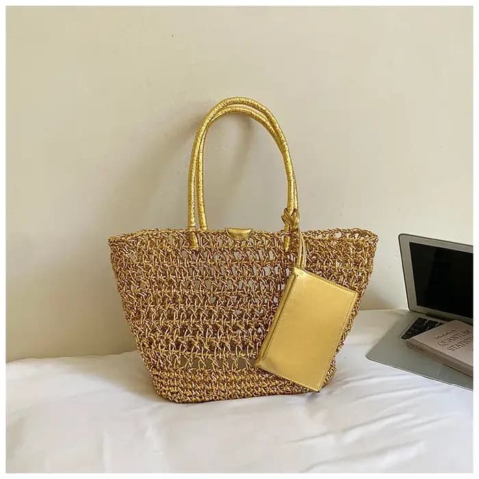 Sac fourre-tout en paille crocheté à la main