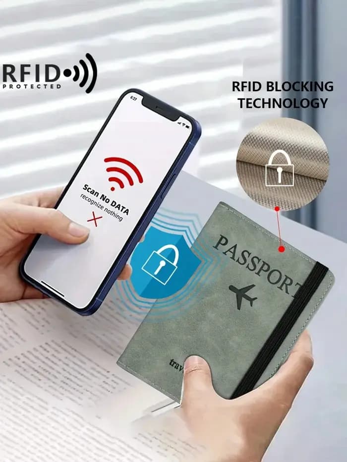 Protège-passeport RFID en PU, Portefeuille pour cartes de crédit et d'identité, Étui de voyage multifonctionnel étanche pour documents professionnels