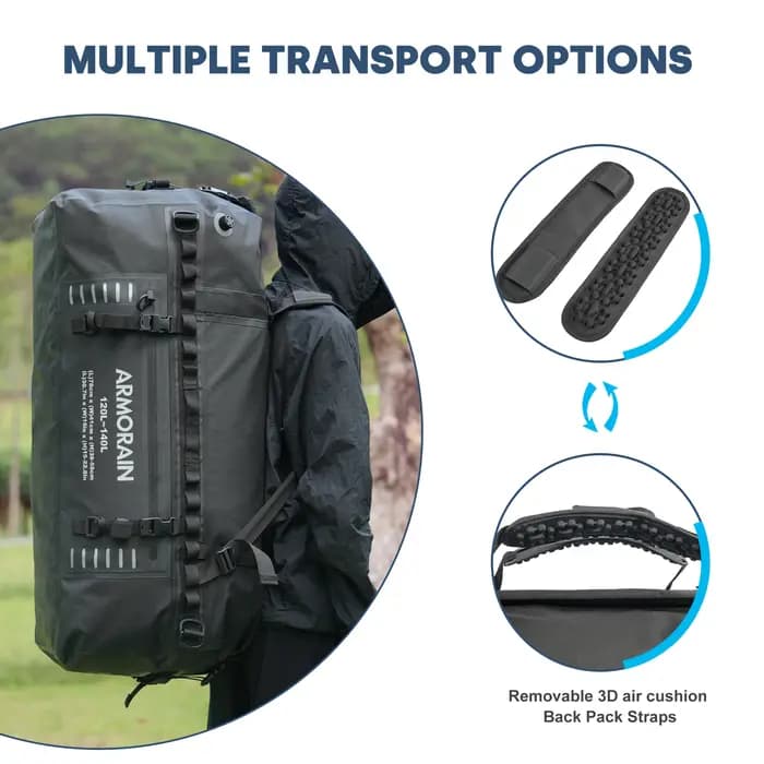 Sac de voyage étanche IPX8 100L 120L grande capacité avec sangle gonflable durable pour les longs trajets