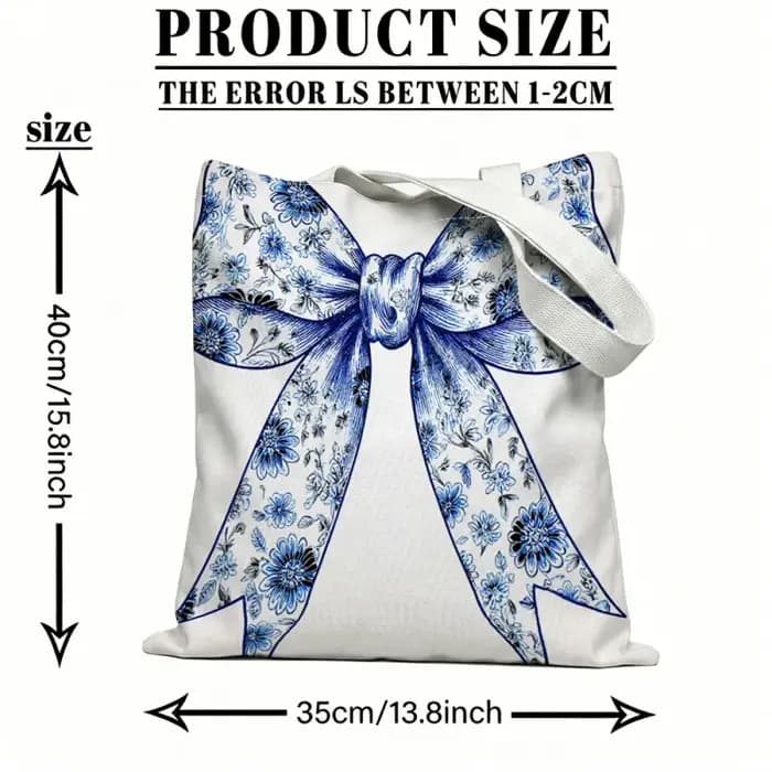 Sac fourre-tout de grande capacité à motifs floraux bleus et blancs avec nœud