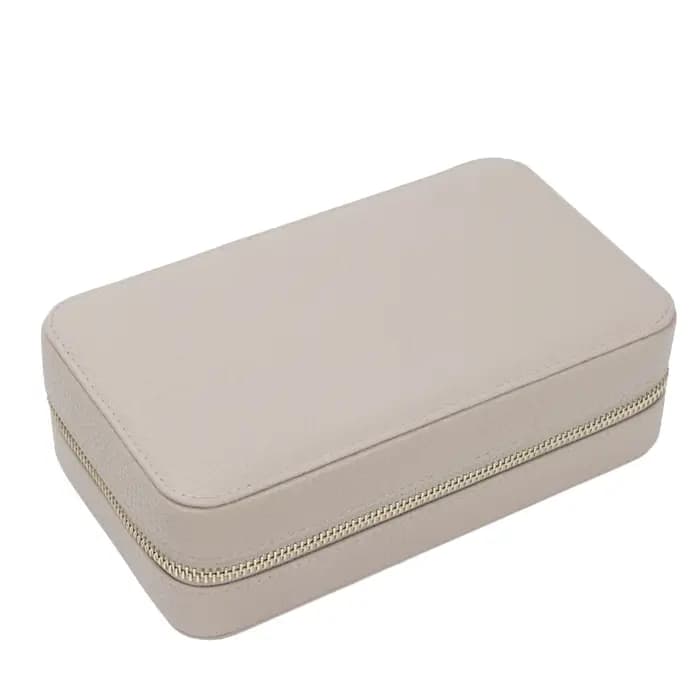 Boîte à bijoux de voyage moyenne en cuir galets avec nom personnalisé, boîte de rangement de bijoux