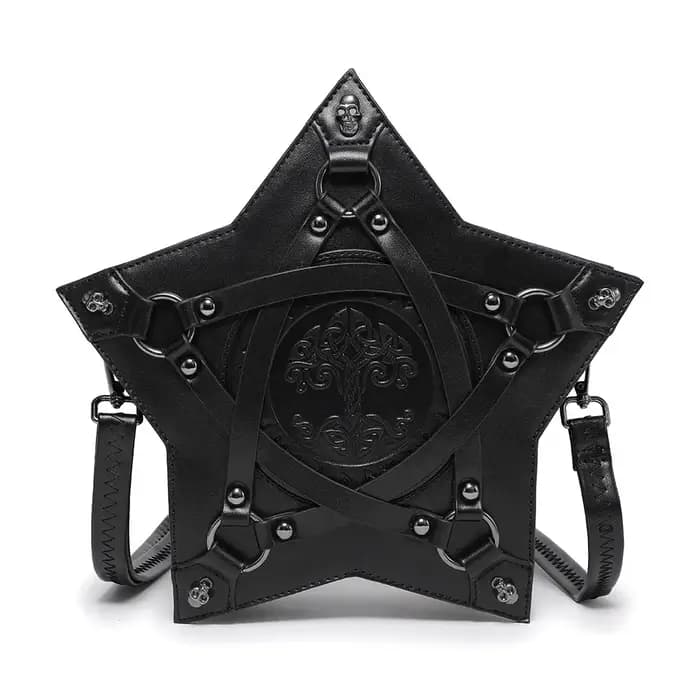 Sac à bandoulière gothique noir pentagramme multifonctionnel unisexe Punk Halloween Cosplay sac à ma