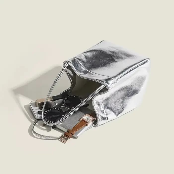 Sac seau mini scintillant argenté