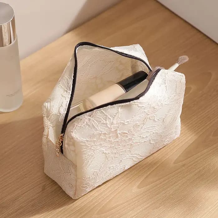Sac de maquillage pour femmes en dentelle et maille