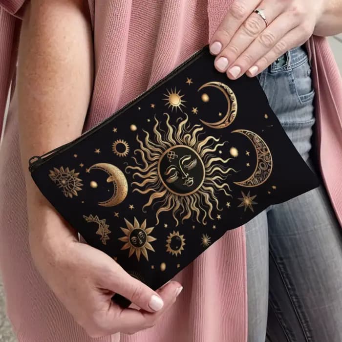 Sac à cosmétiques magique soleil-lune-étoile ambiance mystique exotique cadeau idéal pour les amateurs de thème