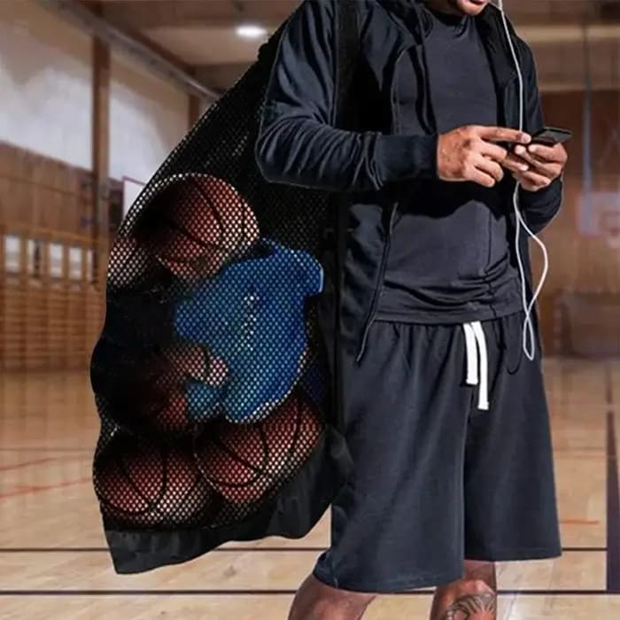 Sac à dos de sport en maille extra large avec cordon de serrage et poche zippée pour le football