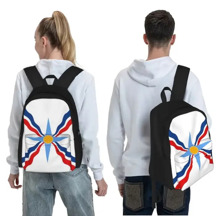Sac à dos d'école de luxe avec drapeau assyrien Suryoyo pour étudiants, sac de randonnée, sac de voyage, sac à dos de jour pour garçons et filles, sac à livres tendance, sacs à bandoulière