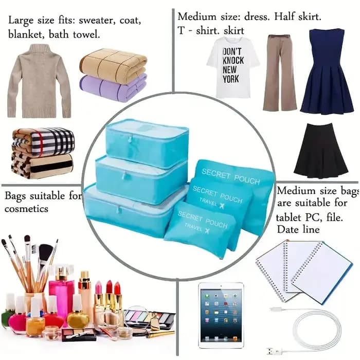 6 pièces/ensemble rose/bleu/gris sac de rangement de voyage grande capacité étanche bagages vêtements sous-vêtements sac