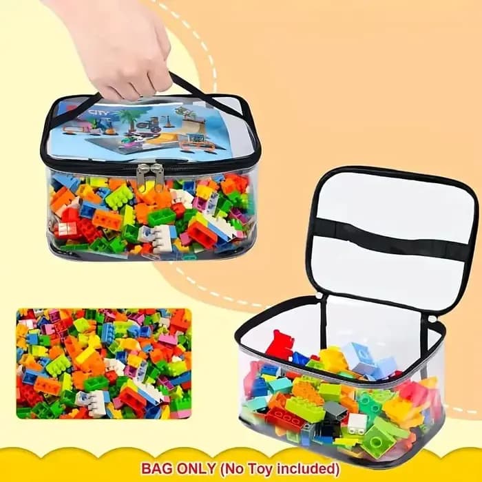 Sac de rangement de jouets à fermeture éclair en maille transparente-organisateur de blocs et de puzzle de grande