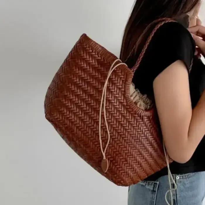 Sac fourre-tout français en cuir véritable tissé à la main