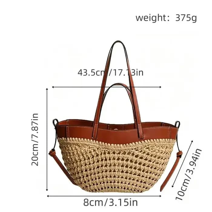 Sac fourre-tout léger en raphia et cuir PU ajouré