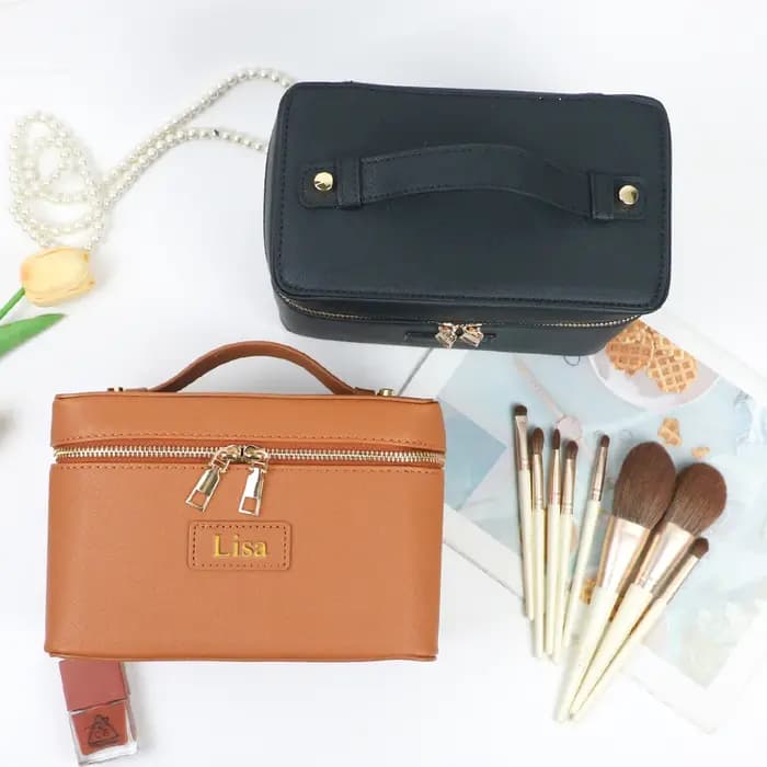 Sac à cosmétiques en cuir pu avec nom personnalisé