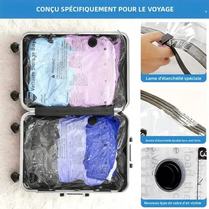 Sacs sous vide pour voyage avec pompe à air rechargeable