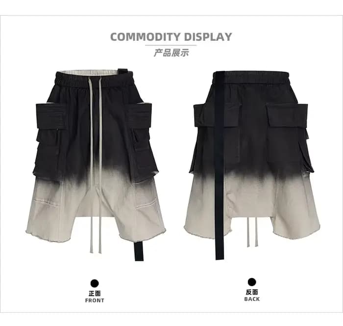 Shorts Harem à double anneau dégradé délavé MIJKO, coupe décontractée et confortable pour hommes 848