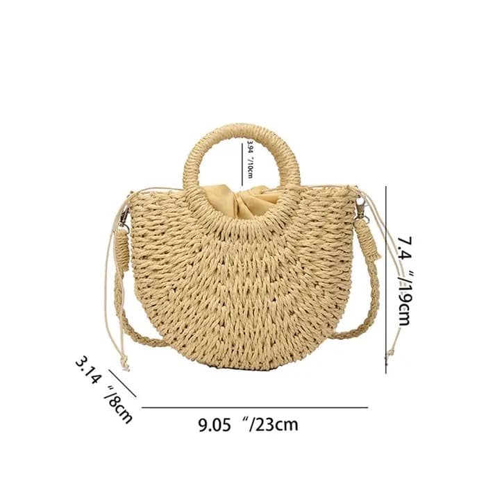 Nouveau Sac de Plage Demi-Lune en Paille et Rotin Tressé à la Main pour Femme