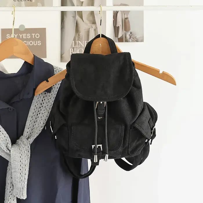 Sac à dos en daim noir pour femme, sac à bandoulière décontracté pour trajets quotidiens, sac de voy