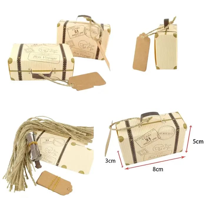10/20/50pcs Mini valise de voyage boîte à bonbons papier Kraft chocolat faveur boîte-cadeau sac d'emballage décoration de fête d'anniversaire de mariage