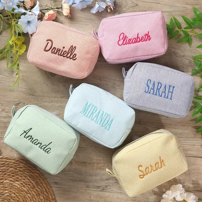 Pochette de maquillage rayée personnalisée