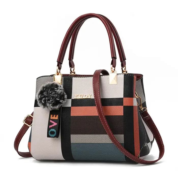 Sac à main à carreaux de luxe femmes Hairball sac à bandoulière en cuir PU grande capacité sac
