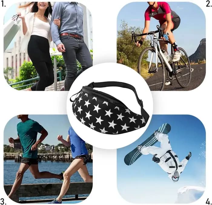 Star Noir et Blanc Fanny Packs pour Femmes Hommes Taille Réglable Sac Bandoulière
