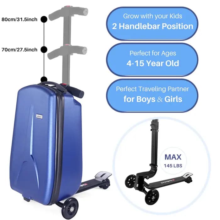 Valise trottinette pliable KO-KU pour enfants de 4 à 15 ans, grande capacité, sur roulettes, valise à roulettes de 18 pouces