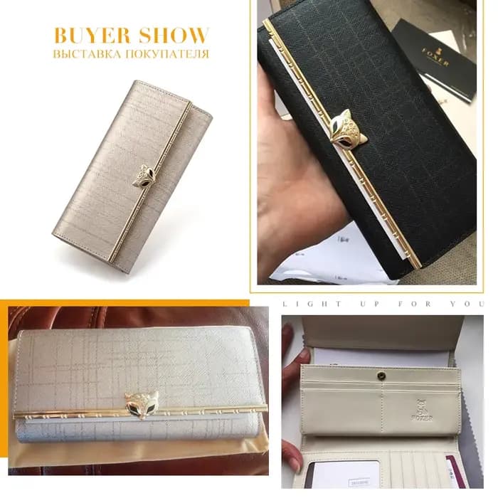 FOXER marque femmes portefeuille Long en cuir fendu dame pochettes de luxe porte-monnaie femme mode