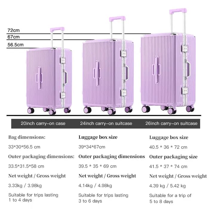 Bagage à cadre en aluminium épaissi de grande capacité, valise de voyage avec mot de passe à roue un