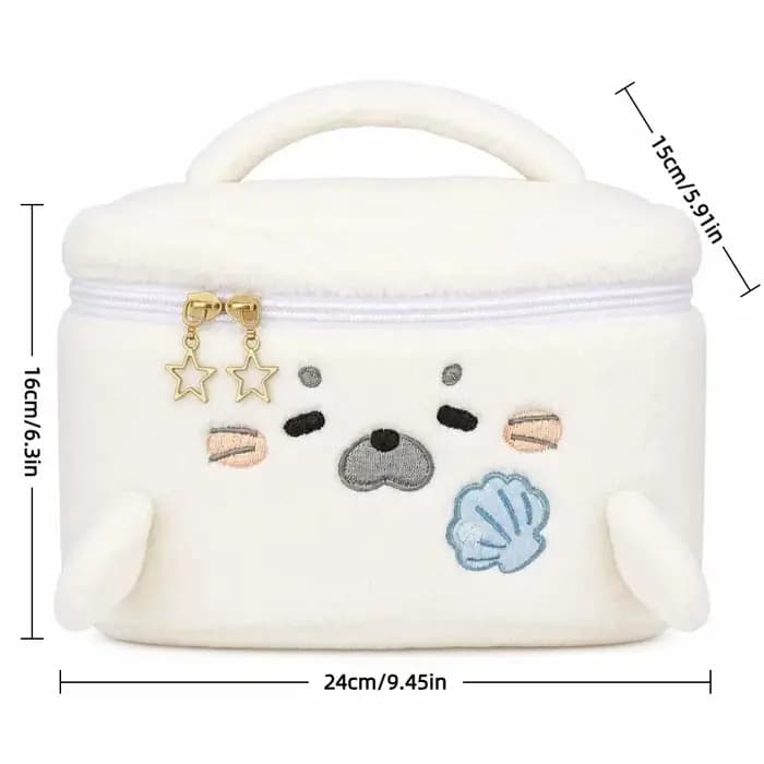 Trousse de Maquillage Grande Capacité Portable Motif Brodé en Forme de Phoque Mignon – Sac Cosmétique Multifonctionnel de Voyage