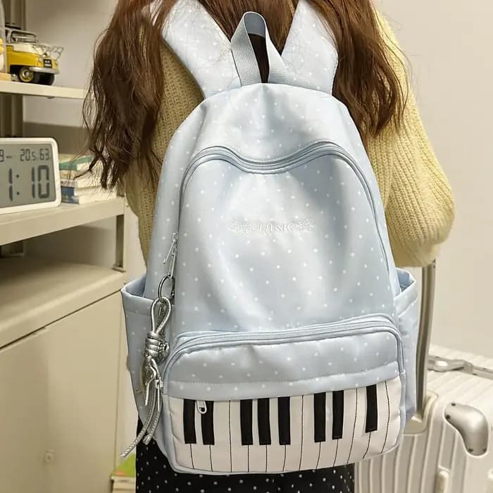 Sac à dos unisexe en nylon style japonais à motif piano