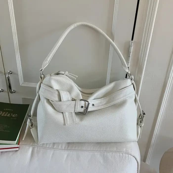 Sac fourre-tout en cuir souple de grande capacité, sac à main avec boucle de ceinture, nouveau sac m
