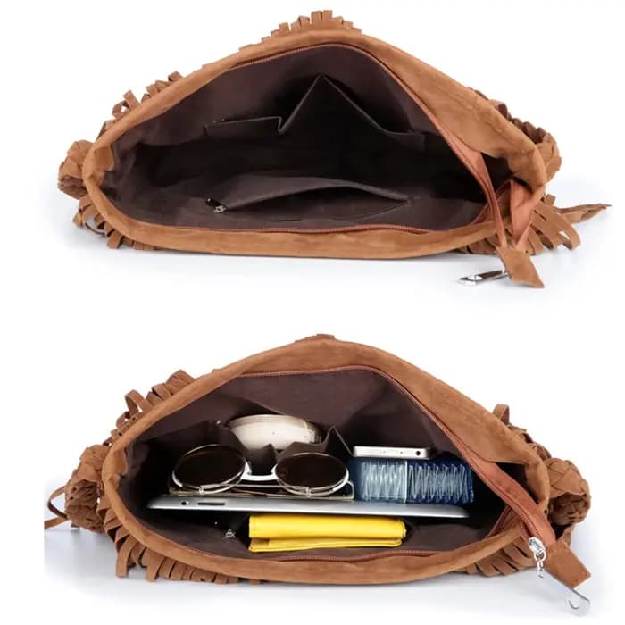 Sac à bandoulière en cuir à franges pour femmes