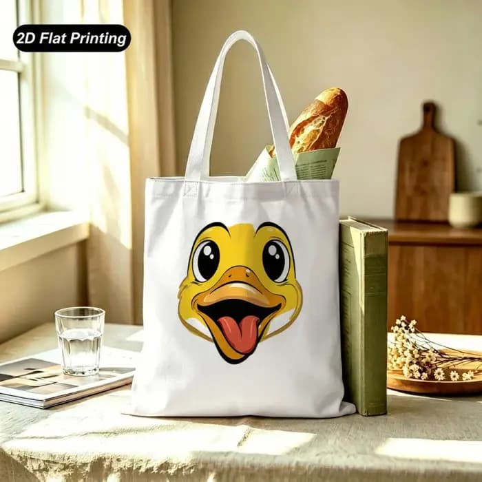 Sac fourre-tout imprimé à plat de grande capacité avec dessin animé du petit canard jaune 2D