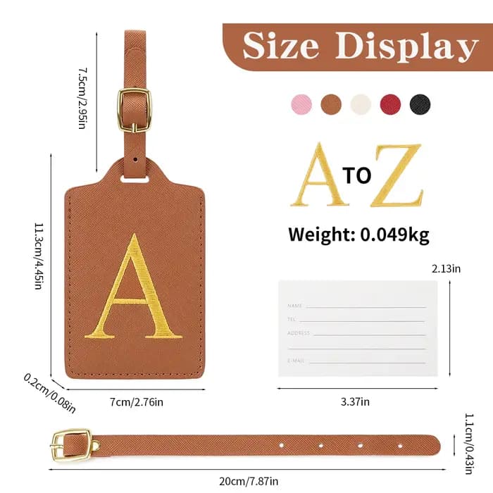 Étiquette à bagages en cuir PU avec 26 lettres