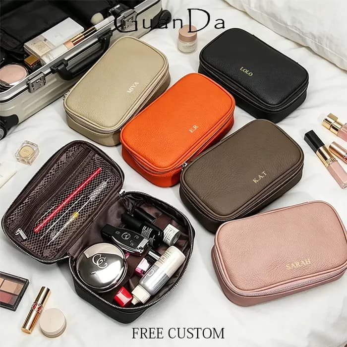 Trousse de Toilette de Voyage en Cuir de Vachette Grande Capacité Personnalisable avec Nom