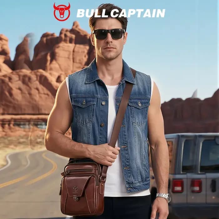 BULLCAPTAIN sac pour hommes en cuir véritable sac à bandoulière unique sac