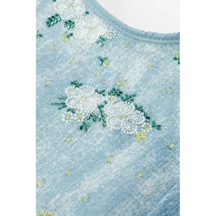 ELFSACK Sac fourre-tout à bandoulière en denim bleu clair avec broderie florale pour femme