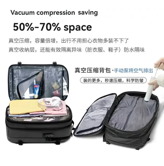 Sac à dos de voyage scellé sous vide, sac à dos extensible de 45 litres, air comprimé, étanche, avec