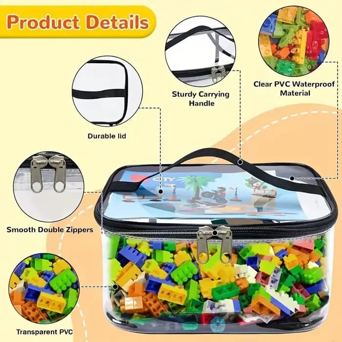 Sac de rangement de jouets à fermeture éclair en maille transparente-organisateur de blocs et de puzzle de grande