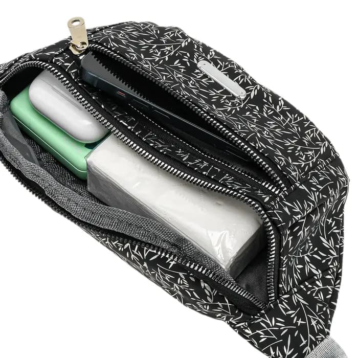 X Autohaux Sac banane à motif de feuilles de bambou noir 1 pièce