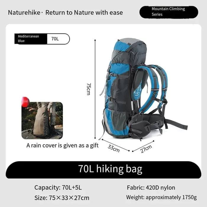 Sac à dos de randonnée Naturehike 70L grande capacité