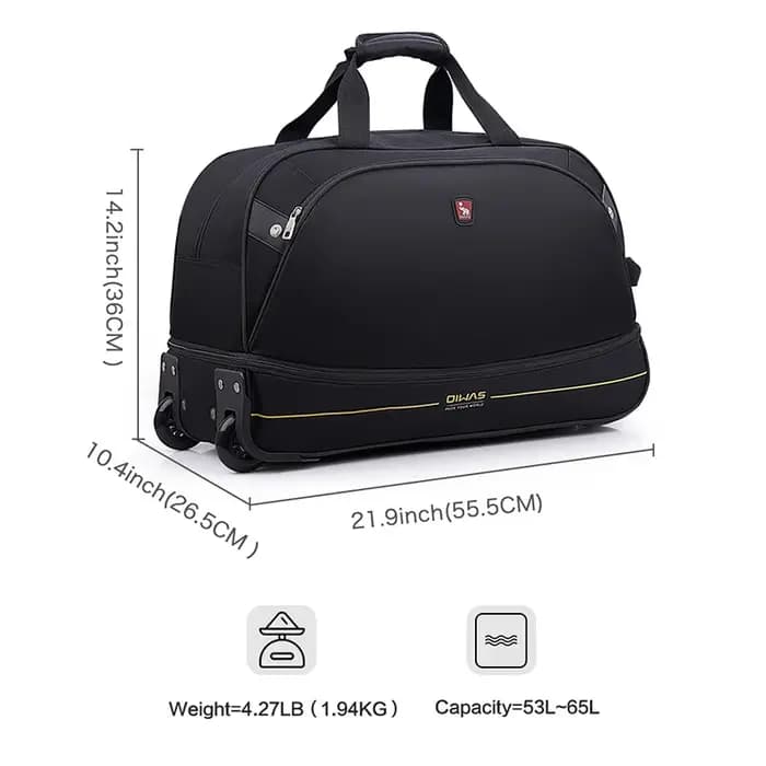 Sac de voyage à roulettes OIWAS pour hommes, 56L, imperméable, pliable, bagage à main avec roues, sacs de cabine extensibles