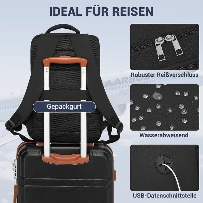 Sac à dos de voyage KONO pour Ryanair & Eurowings (40x30x20 cm, 24L) - Ultra-léger avec port de char