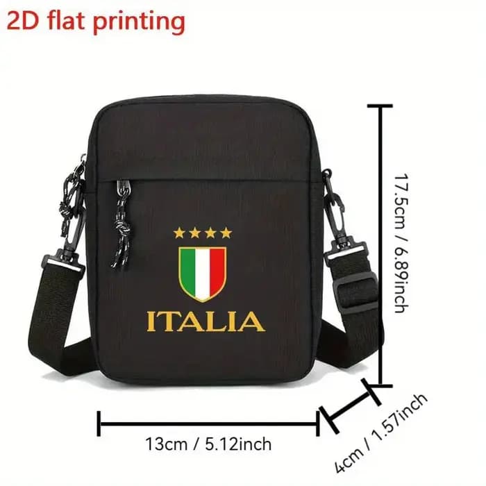 Sac à bandoulière sur le thème italien pour hommes – Noir et doré avec drapeau