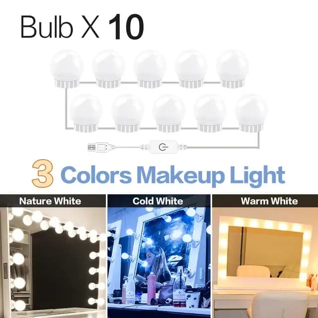 Miroir de maquillage ampoule LED lumières de vanité USB charge salle de bain coiffeuse éclairage Dimmable LED