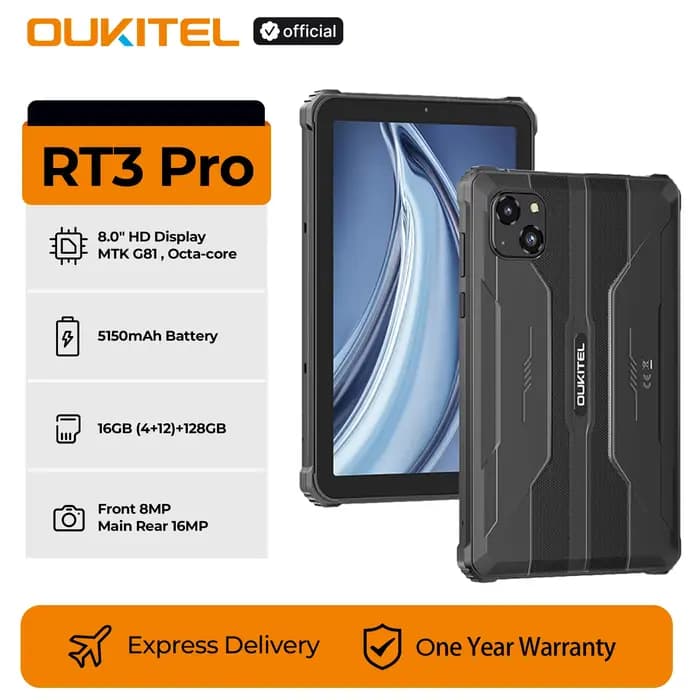 Oukitel RT3 PRO Batterie 5150mAh 16 Go + 128 Go Écran HD 8 "Profil ultra fin 13.9mm IP68 & IP69K & M